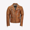 TAN BIKER STYLE SHEEP LEATHER JACKET