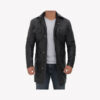 Mens Black Leather Car Coat