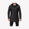 Mens Black Leather Hooded Coat