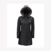 Hooded Black Long Shearling Collar Leather Coat Womens