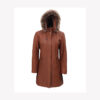 Hooded Brown Long Shearling Collar Leather Coat Womens