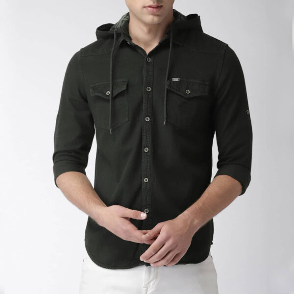 Men Black Slim Fit Solid Denim Casual Shirt