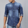 Men Blue Slim Fit Faded Casual Denim Shirt